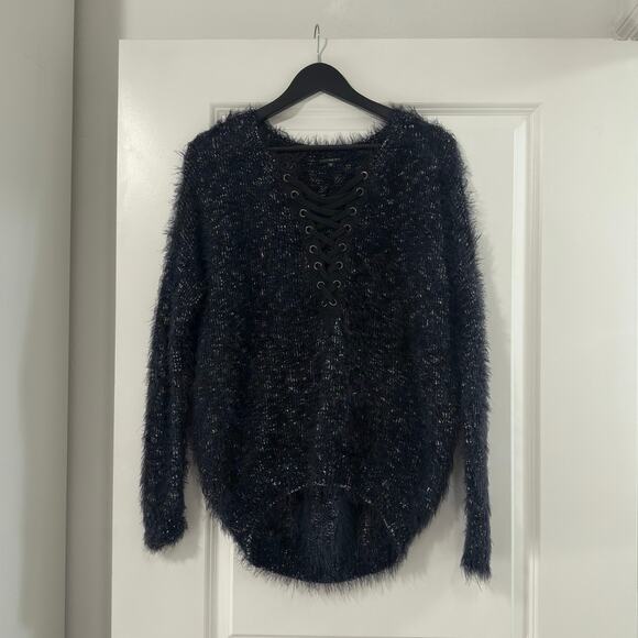 Express Fuzzy Lace Up Sweater - Oversized and Comfy! - Picture 2 of 7